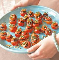Tomates cerises noires du Layon farcies de purée d'olive